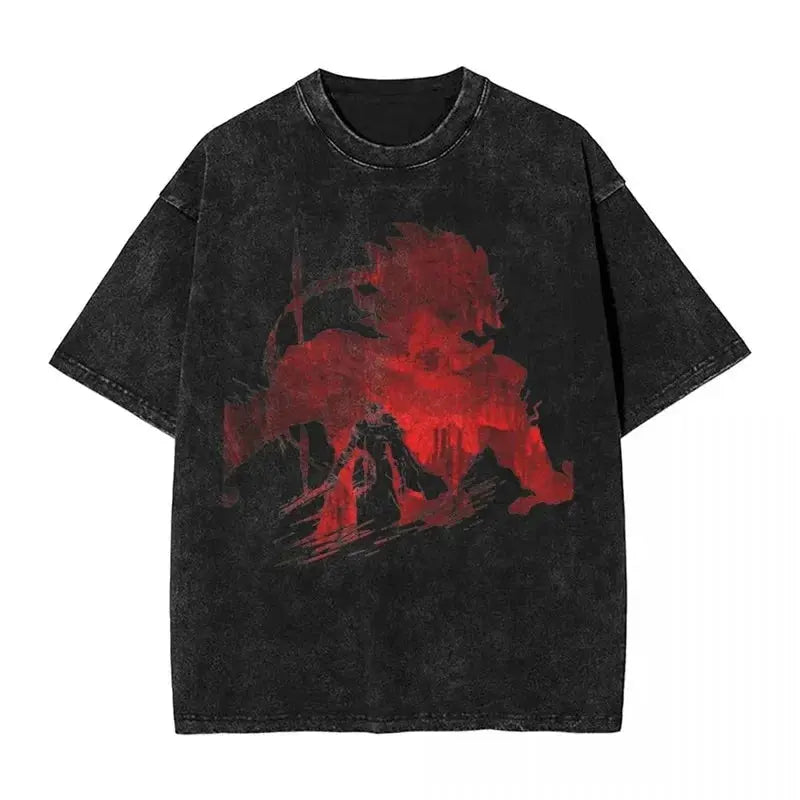 Y2K Washed Fun Malikeths Male Messmer Ringed T Eldened Cotton Crew Neck Short Sleeve T-Shirt Stereo Decoration Female Clothing Markonline