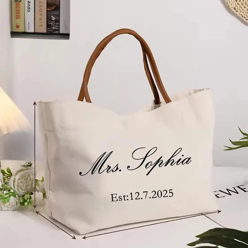 Personalized Mrs.Name and Date Bride Honeymoon Beach Tote Bag Bride To Be Gifts for Bridal Shower Wedding Bachelorette Party