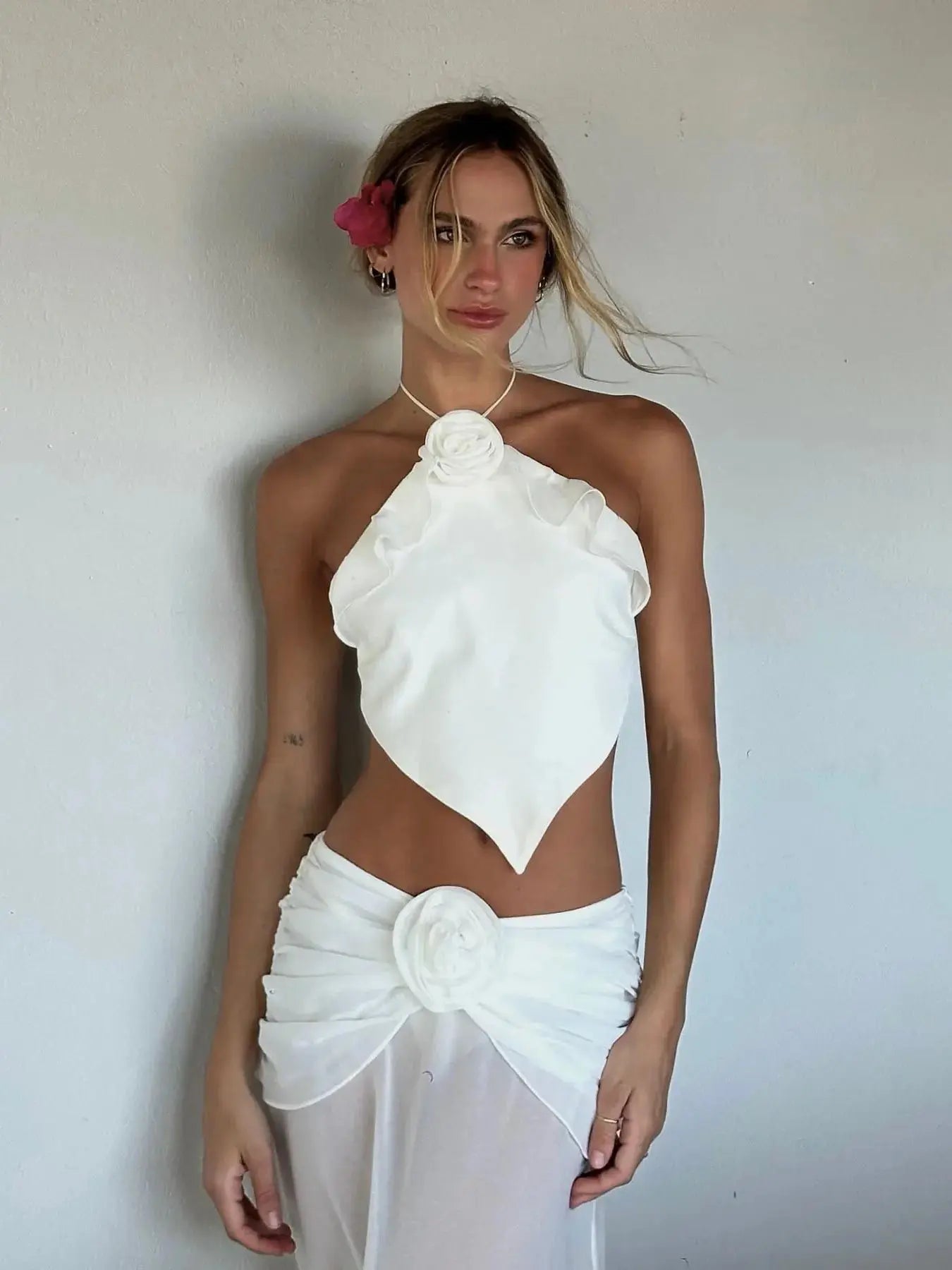 Ashgaily Swimsuit Women Push Up Ruffles Bandage Bikini Set Swimwear Halter Bathing Suit Beachwear 3 Pcs Swimwear