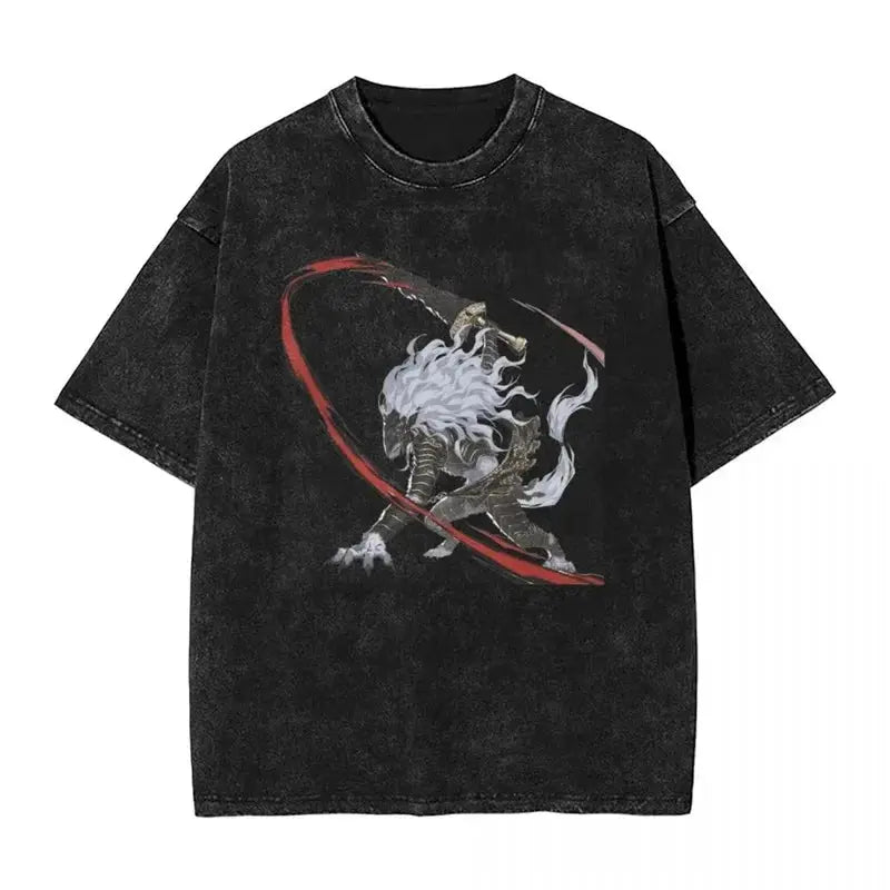 Y2K Washed Fun Malikeths Male Messmer Ringed T Eldened Cotton Crew Neck Short Sleeve T-Shirt Stereo Decoration Female Clothing Markonline