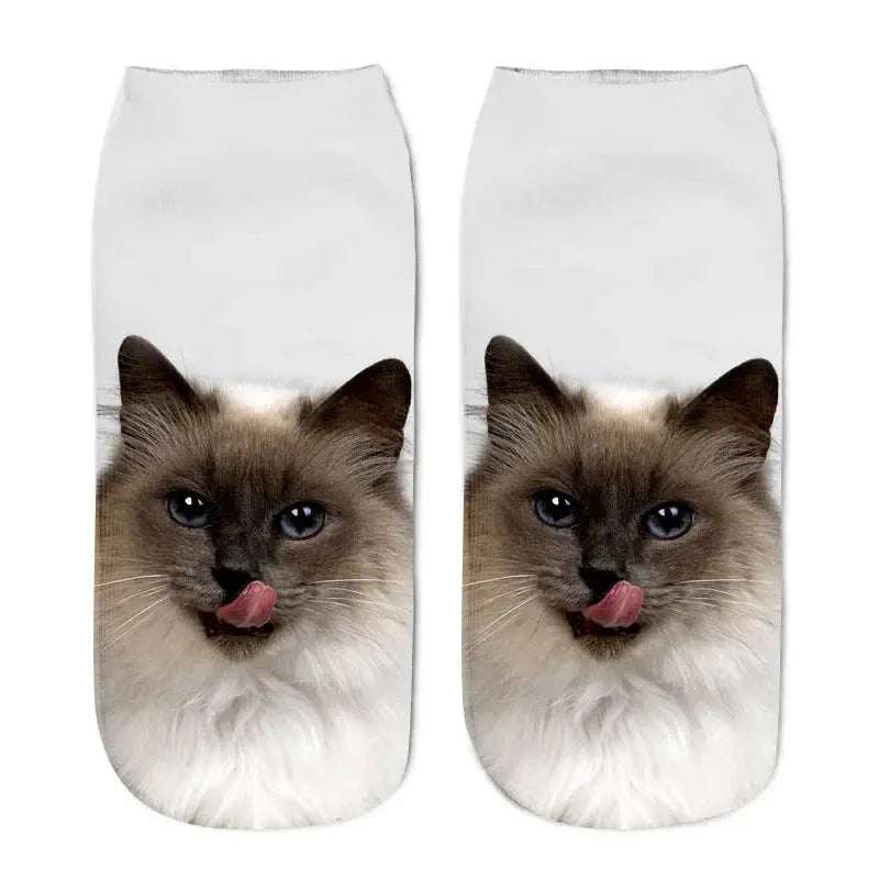 3D Printing Children's Socks Design Funny Cute Cat Socks Unisex Gift Low Ankle Funny Socks 6-12 Years Old