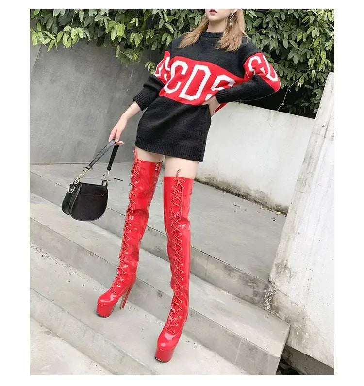 Women Boots Platform Over The Knee  for  Thigh High Zipper  Heel Patent PU Sexy Long 's  Goth