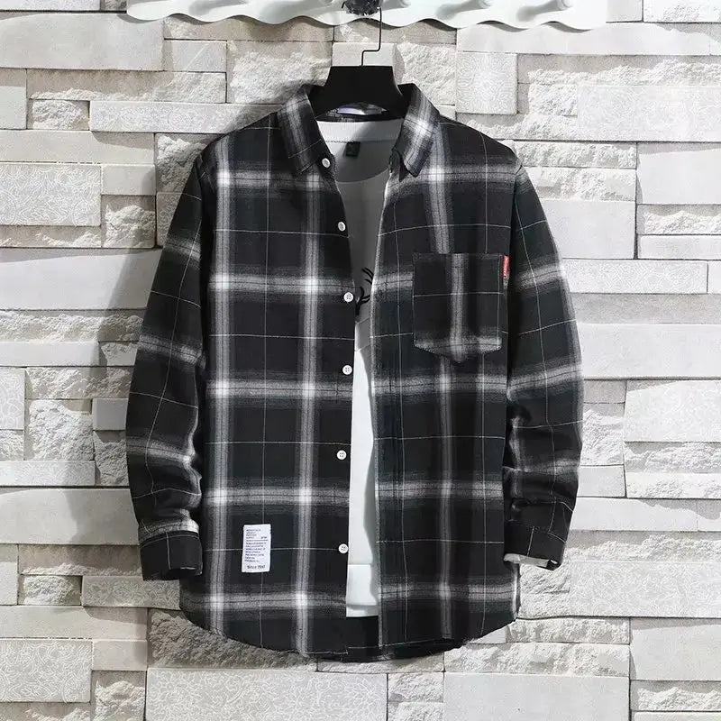 Spring New Korean Style Plaid Shirts Men's Handsome Long-sleeved Loose Casual All-matching Shirt Coats 2025 Trend Men's Clothing Markonline
