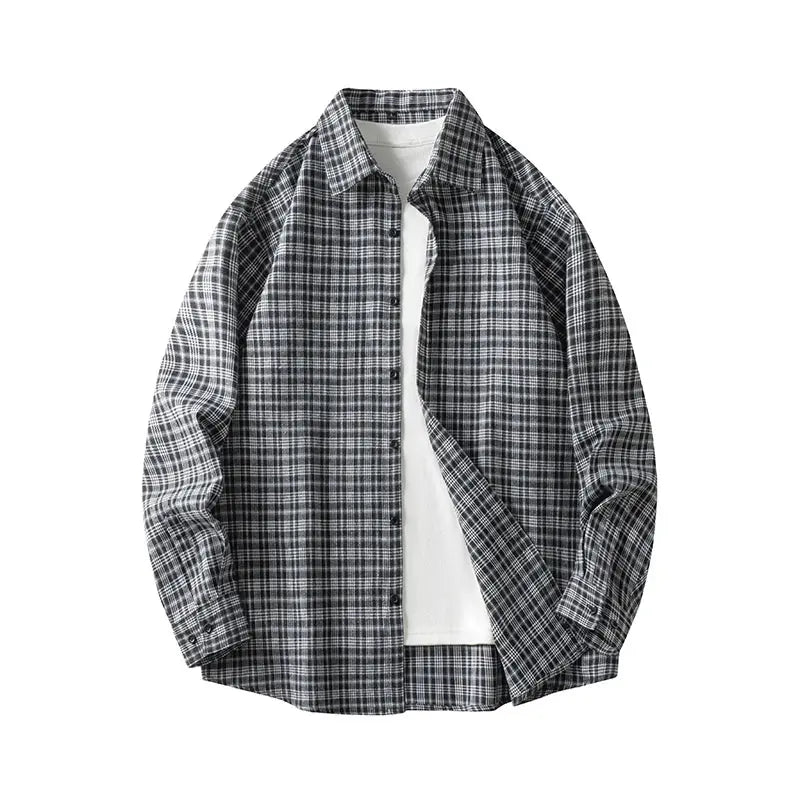 Men Shirt Plaid Flannel Retro Long Sleeve Oversized Loose Cotton Casual Male Youth Design Soft Fall Black Formal Dress Shirt Markonline