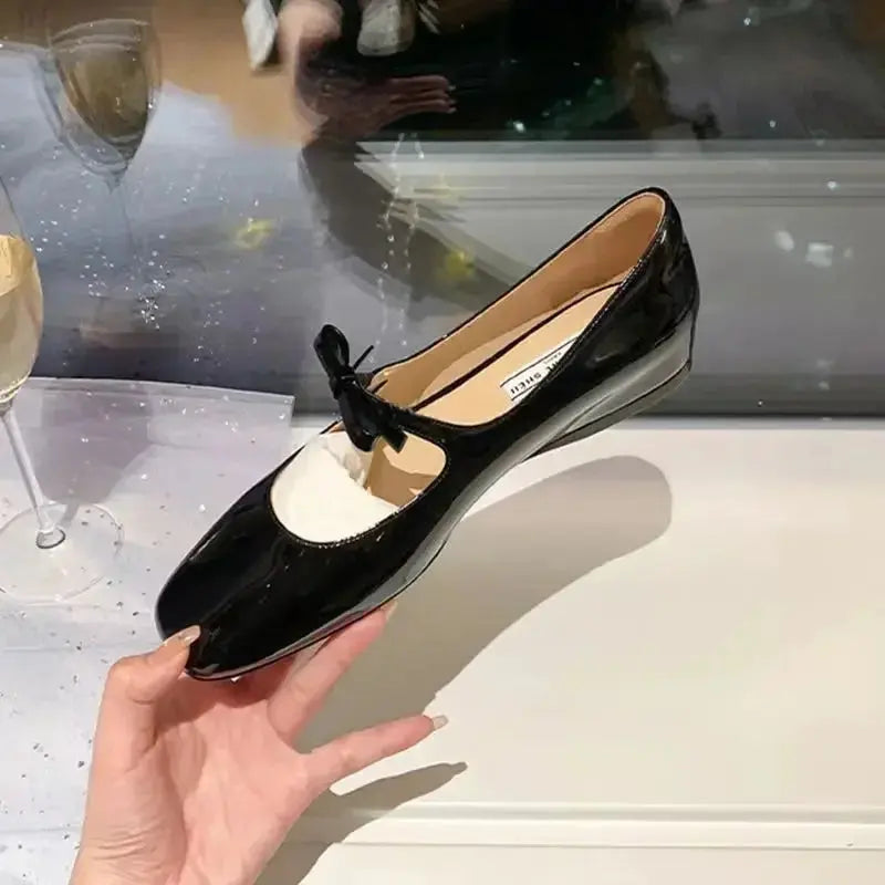 Shoes for Women French Bowknot Ballet Flat Shoes with Flat Ribbon 2025 Mary Jane Women Shoes Solid Square Toe Slip-On Flats