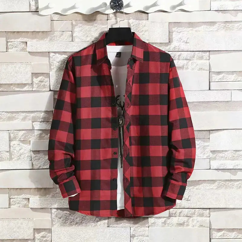Spring New Korean Style Plaid Shirts Men's Handsome Long-sleeved Loose Casual All-matching Shirt Coats 2025 Trend Men's Clothing Markonline