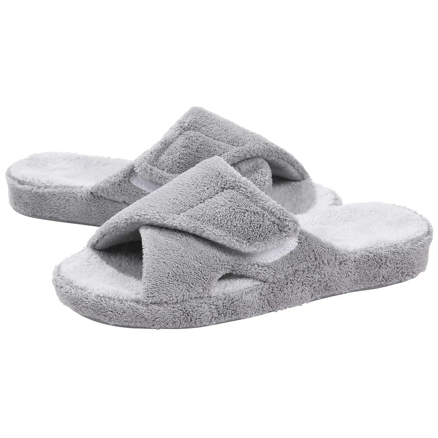 Comwarm Fuzzy House Slippers For Women New Terry Cloth Arch Support Cotton Slippers Four Seasons Open Toe Indoor Flat Slippers