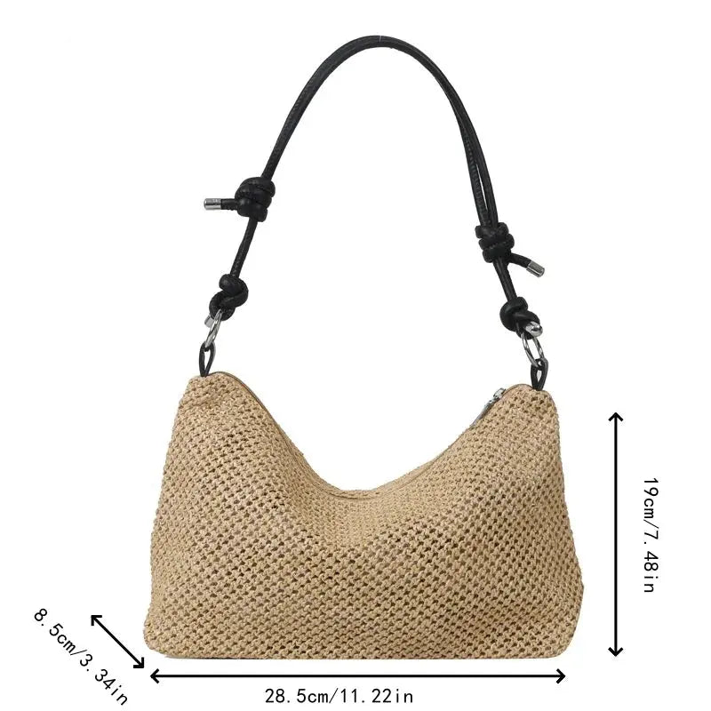 Woven patchwork bag Casual straw shoulder bag beach Tote bag