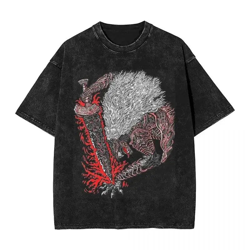 Y2K Washed Fun Malikeths Male Messmer Ringed T Eldened Cotton Crew Neck Short Sleeve T-Shirt Stereo Decoration Female Clothing Markonline