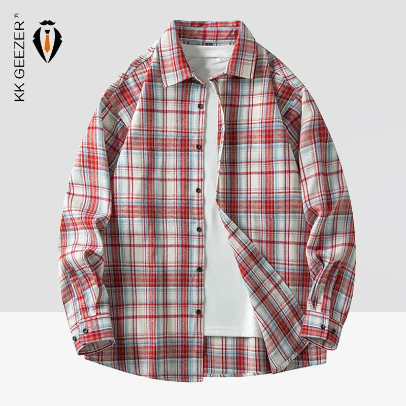 Men Shirt Plaid Flannel Long Sleeve Oversized Loose Cotton Casual Male Youth Comfortable Soft Fall Streetwear Formal Dress Shirt Markonline