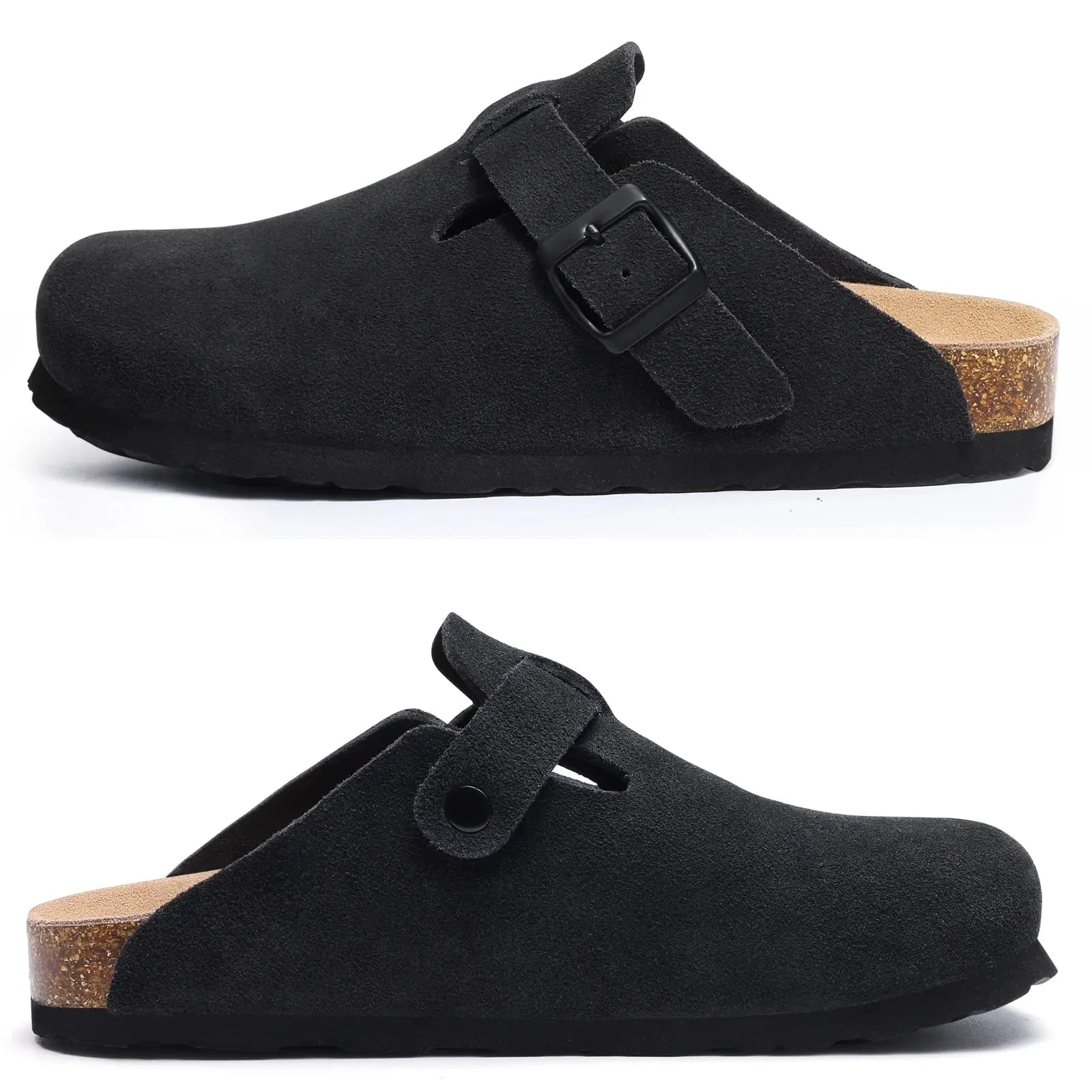 Kidmi New Women Clogs Men Clogs Suede Slippers Fashion Cork Footbed Leather Slippers Classic Mules Soft Antiskid House Slippers