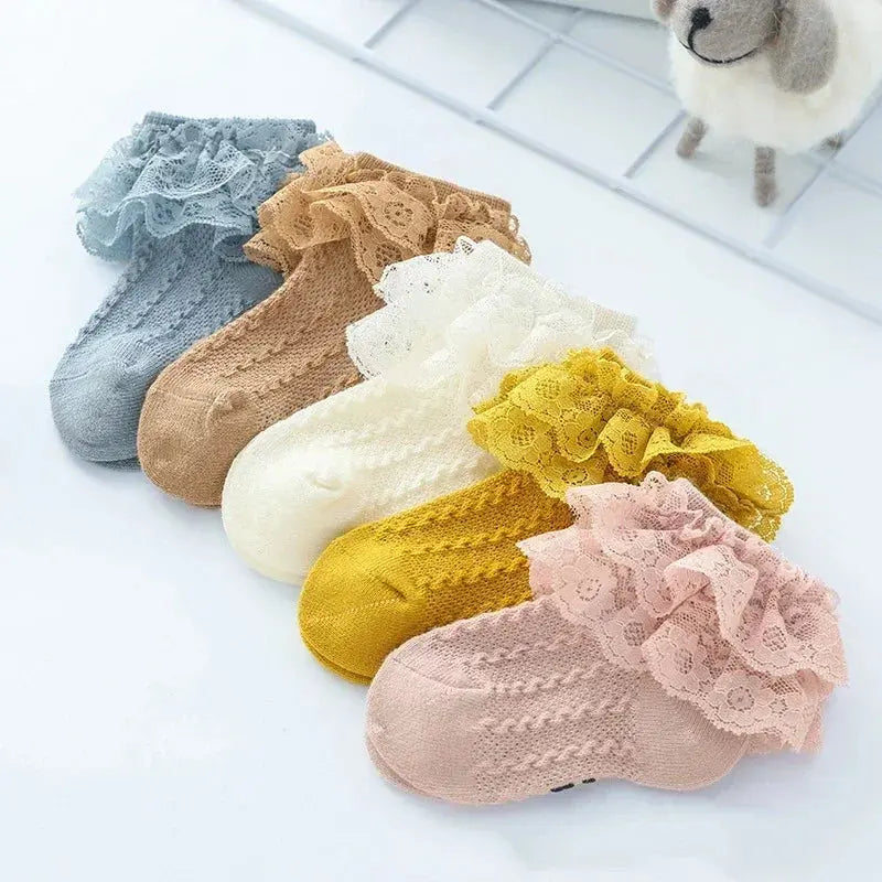 Spring Summer Autumn Baby Girls Kids Socks Breathable Lace Ruffle Mesh Socks Children Ankle Short Socks School Princess Style