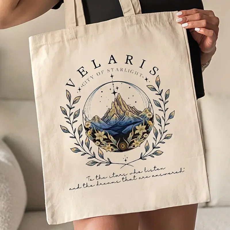 90s ACOTAR Velaris Pattern Tote Bag Canvas Shoulder Bag For Daily Commute Women's Shopping Bag Trendy Folding Shoulder Bag