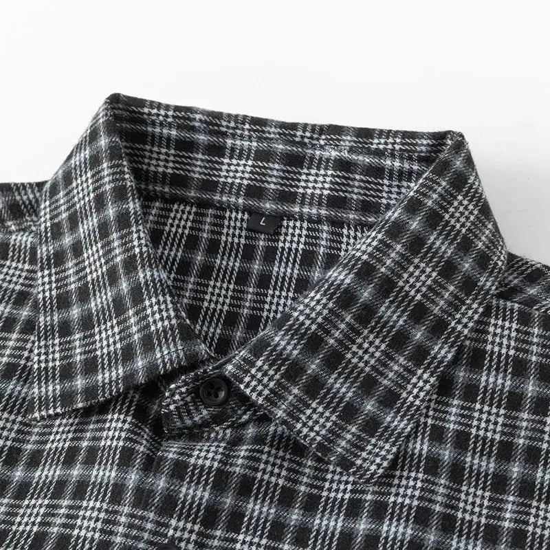 Men Shirt Plaid Flannel Retro Long Sleeve Oversized Loose Cotton Casual Male Youth Design Soft Fall Black Formal Dress Shirt