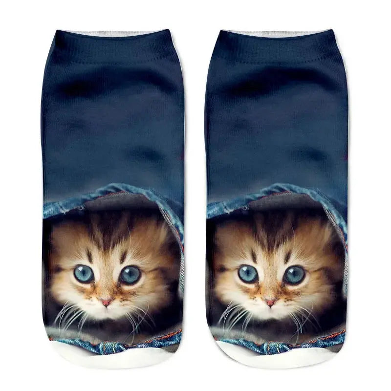 3D Printing Children's Socks Design Funny Cute Cat Socks Unisex Gift Low Ankle Funny Socks 6-12 Years Old