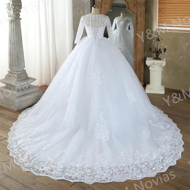 Real Video Vestidos De Novia Simple Vintage White Wedding Dress for Women With Sleeves Princesa Bridal Gown