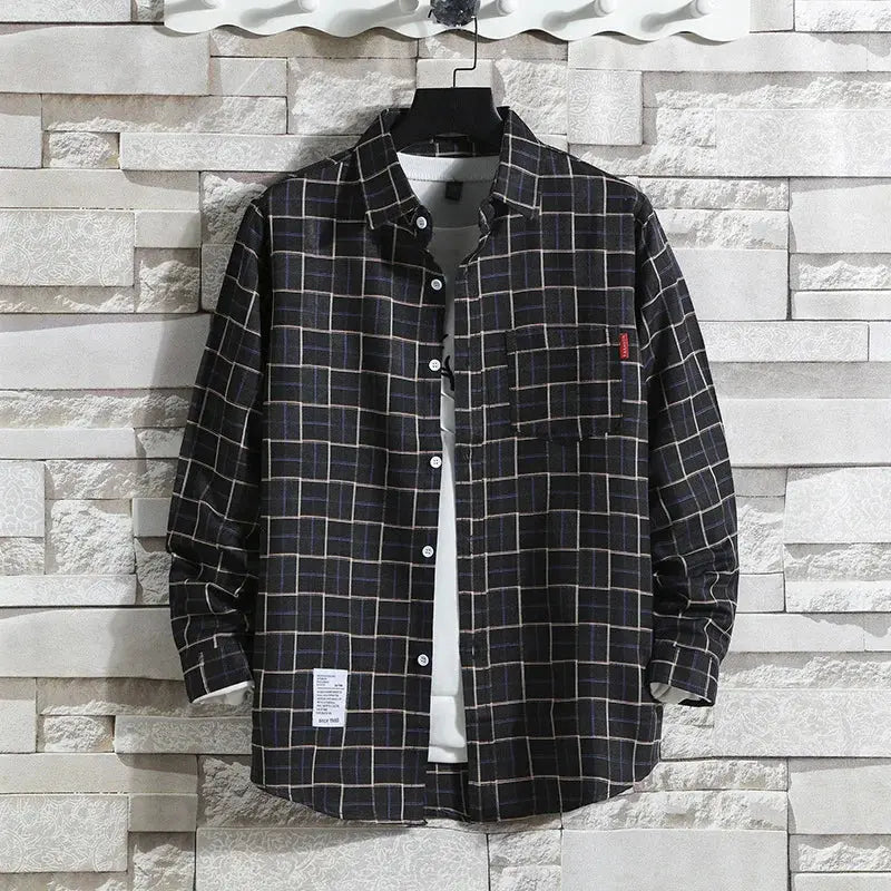Spring New Korean Style Plaid Shirts Men's Handsome Long-sleeved Loose Casual All-matching Shirt Coats 2025 Trend Men's Clothing Markonline
