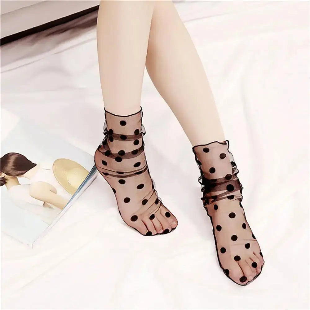 Women Transparent Socks Nylon Thin Polka Dots Star Black Invisible Socks Sexy Girls Y2k Silk Socks Lolita