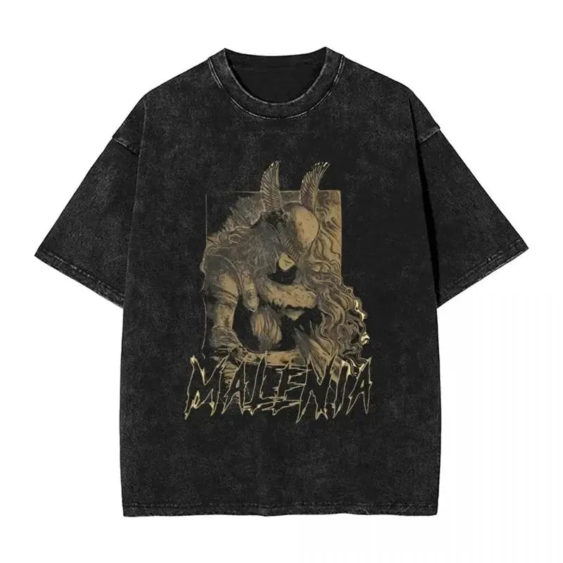 Y2K Washed Fun Malikeths Male Messmer Ringed T Eldened Cotton Crew Neck Short Sleeve T-Shirt Stereo Decoration Female Clothing Markonline