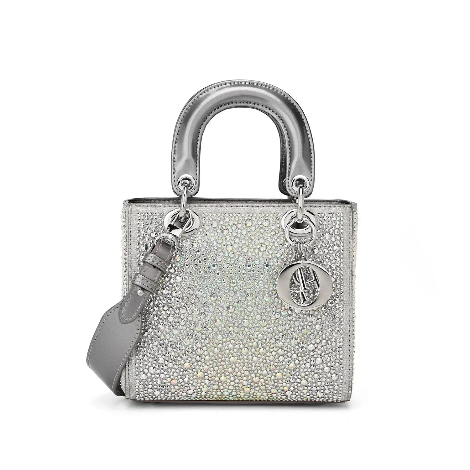 Genuine Leather Diamond Studded Handbag Women's Fashionable French Style Water Diamond Clutch Bag Lady Di Bag Crossbody Bag