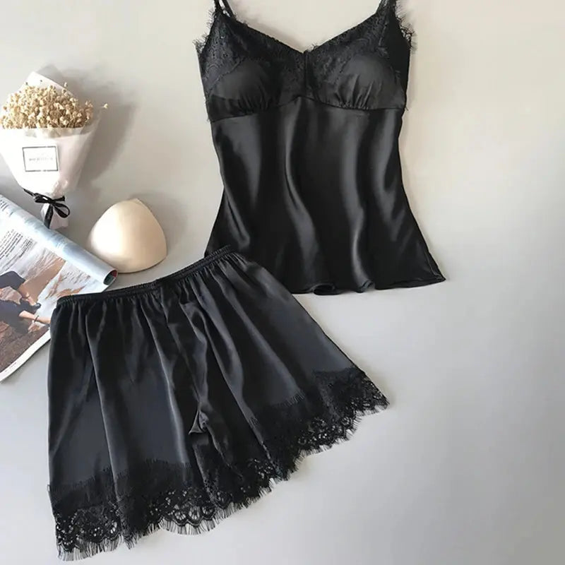 V-Neck Lace Pajamas for Women - Casual Elegance