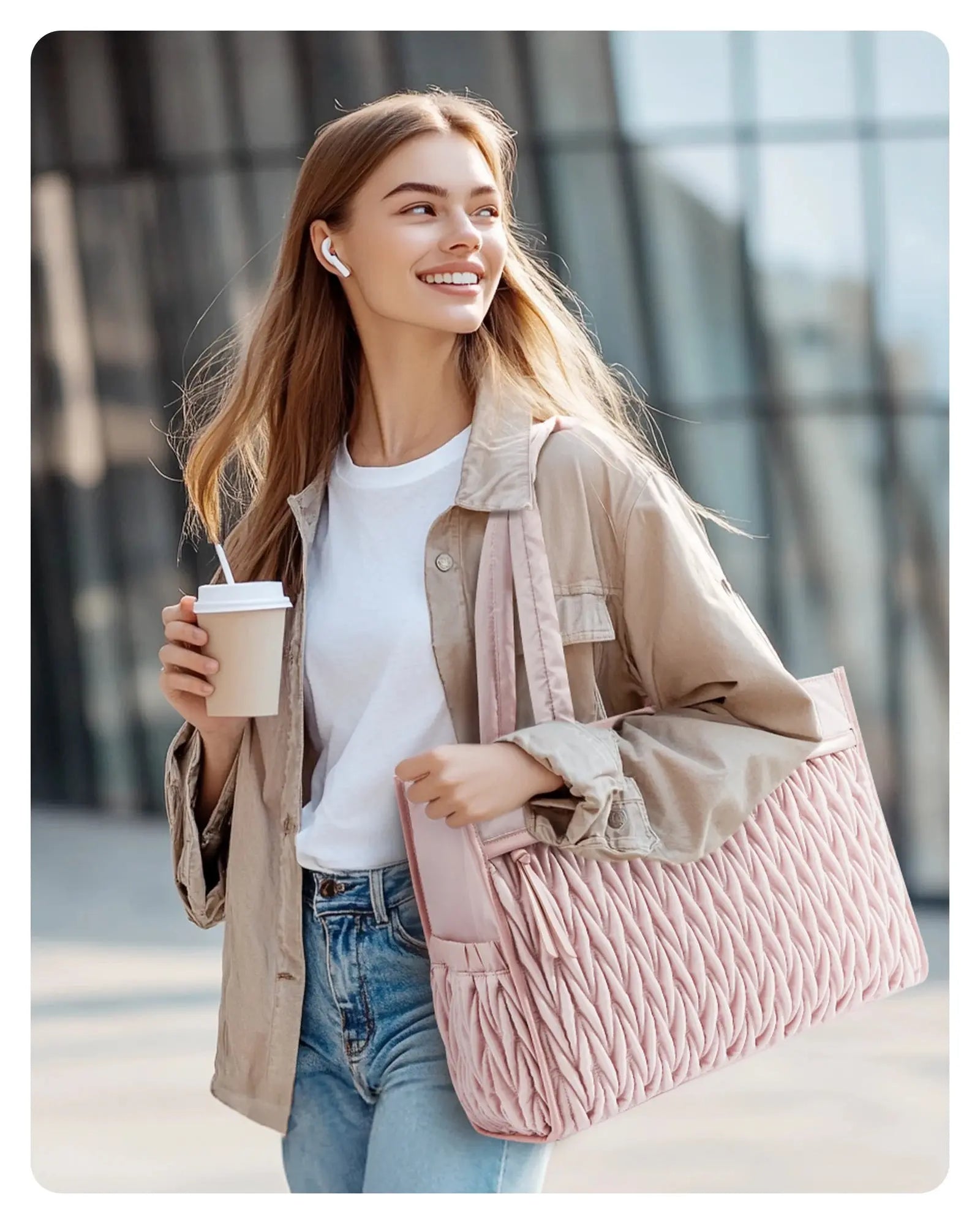 BAGSMART Tote Bag for Women Large Tote Bag with Zipper Black Shoulder Bag Top Handle Handbag for Travel Work