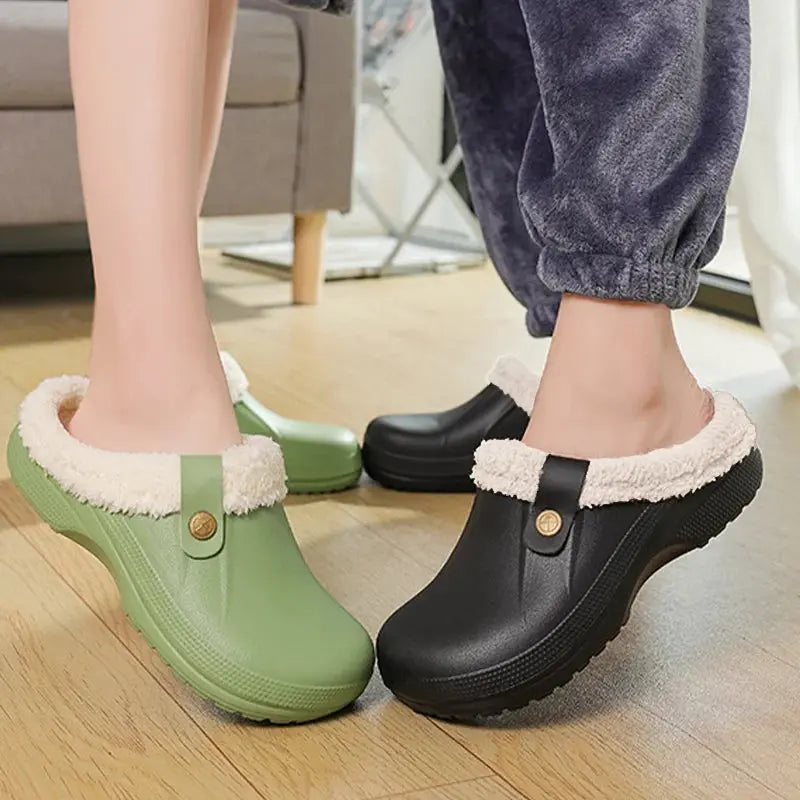 Smile Pop Plush Clogs Slippers For Women Classic Winter Waterproof House Women Slippers With Padded Soft EVA Warm Garden Shoes