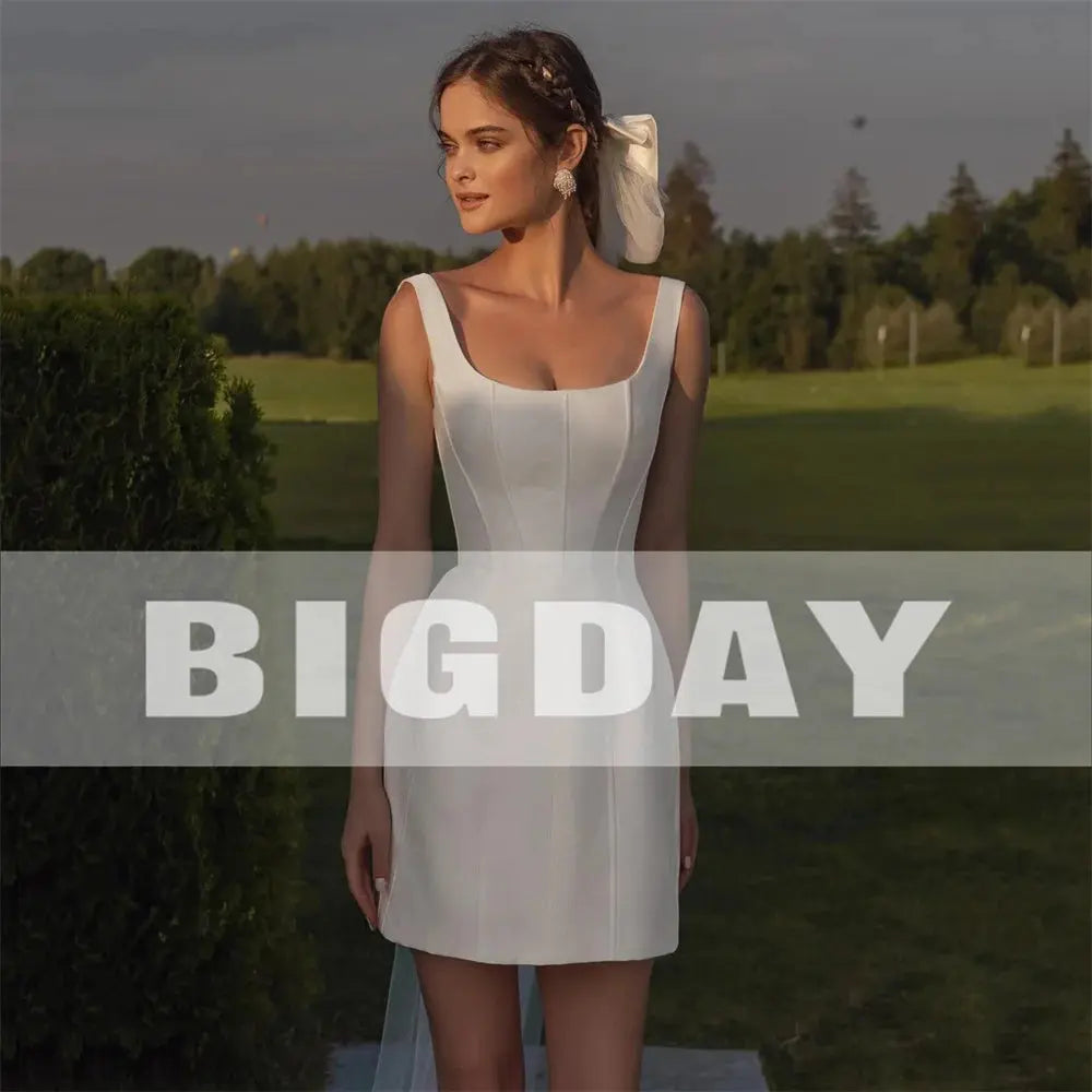 Elegant Short Wedding Dress Women 2025 Open Back Spaghetti Straps Square Collar Simple Bridal Gown Vestidos De Noiva Customized