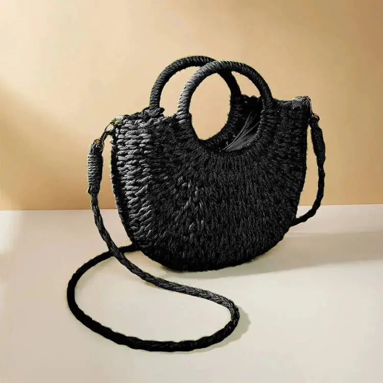 Large Half-Round Rattan Beach Bag for Women