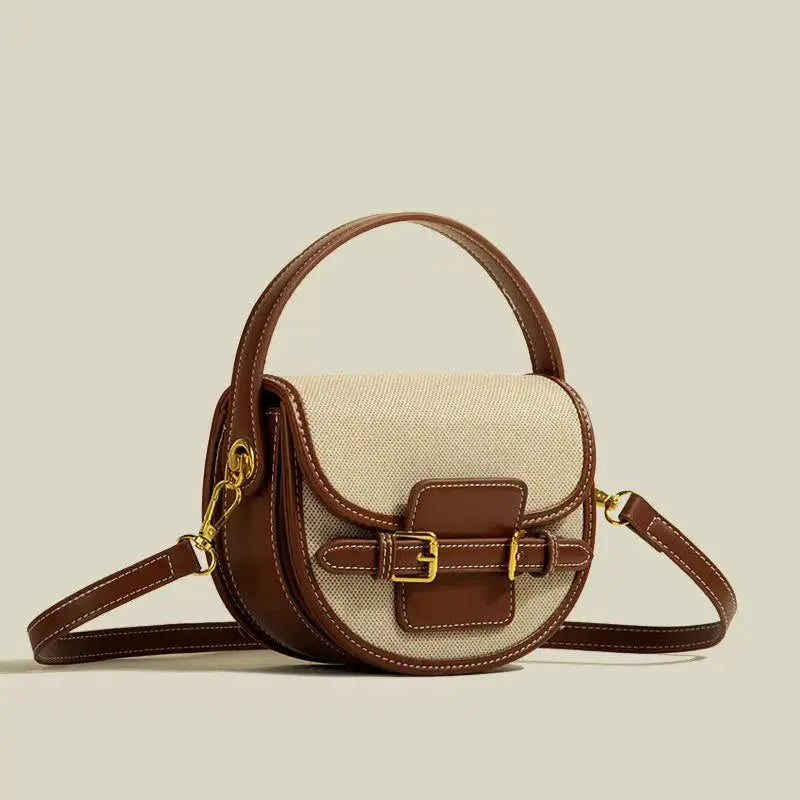 2025 Women's New Fashionable Retro Splicing Handbag Saddle Bag Casual Versatile Crossbody Bag
