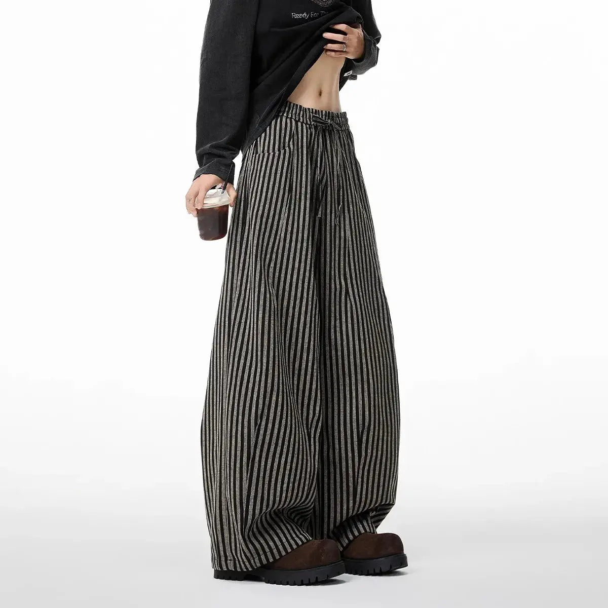 Striped Pants Drawstring Joggers Loose Casual Trousers Women Streetwear 2025 Oversize Fashion Wide Leg Long Pants