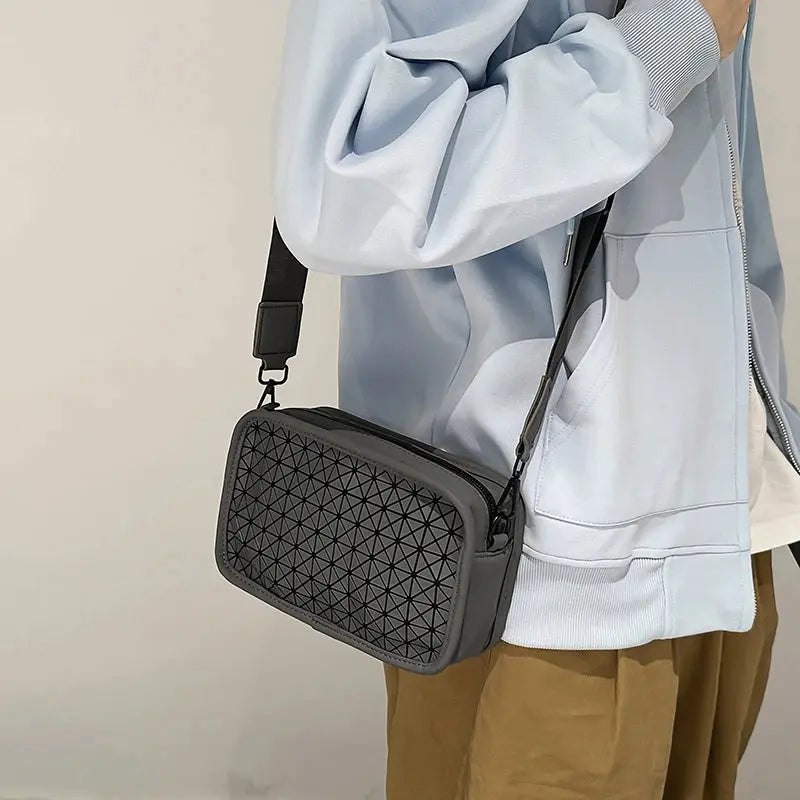 Fashionable Geometric Pattern Men's Small Shoulder Bag Trendy PU Leather Crossbody Bags for Men Sling Bag Christmas Gift for Men