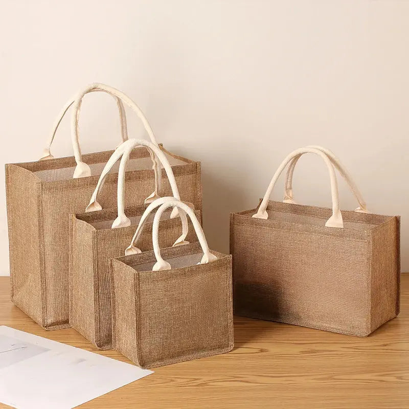 New linen tote bag large capacity jute tote bag imitation linen shopping bag travel organizer bag
