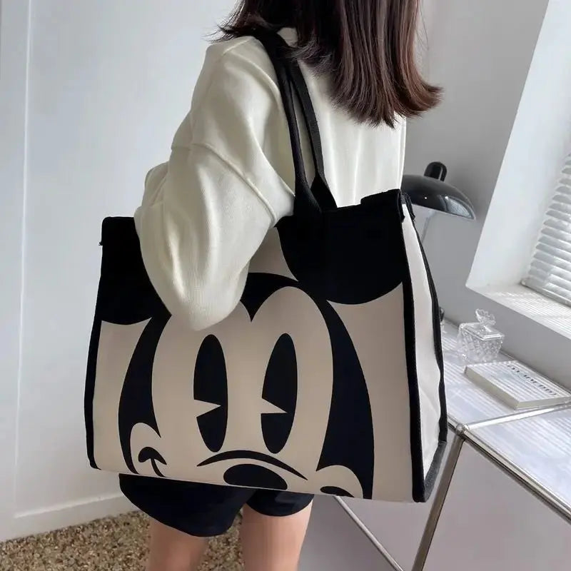 Disney Authorized Mickey Mouse Large Capacity Canvas Tote Bag For Women Elegant Summer Fashion Shoulder Bag Commuter Tote Bag
