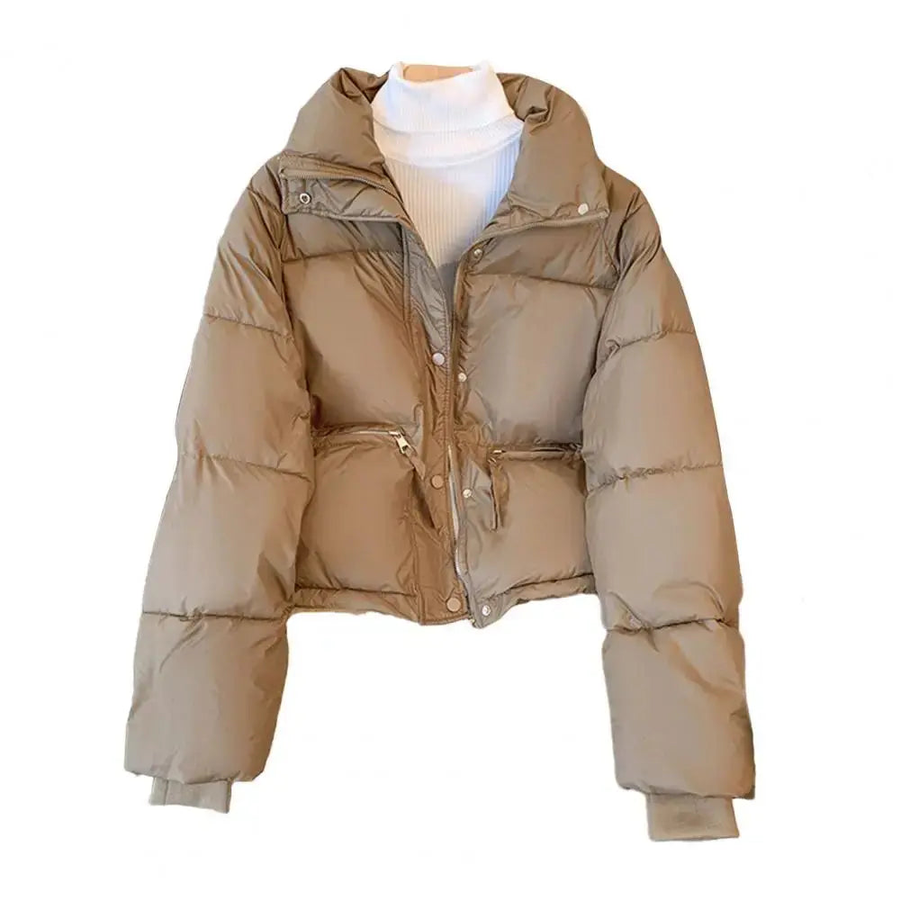 Women Winter Cotton Coat Thickened Padded Stand Collar Neck Protection Short Windproof Long Sleeve Women Down Coat Jacket