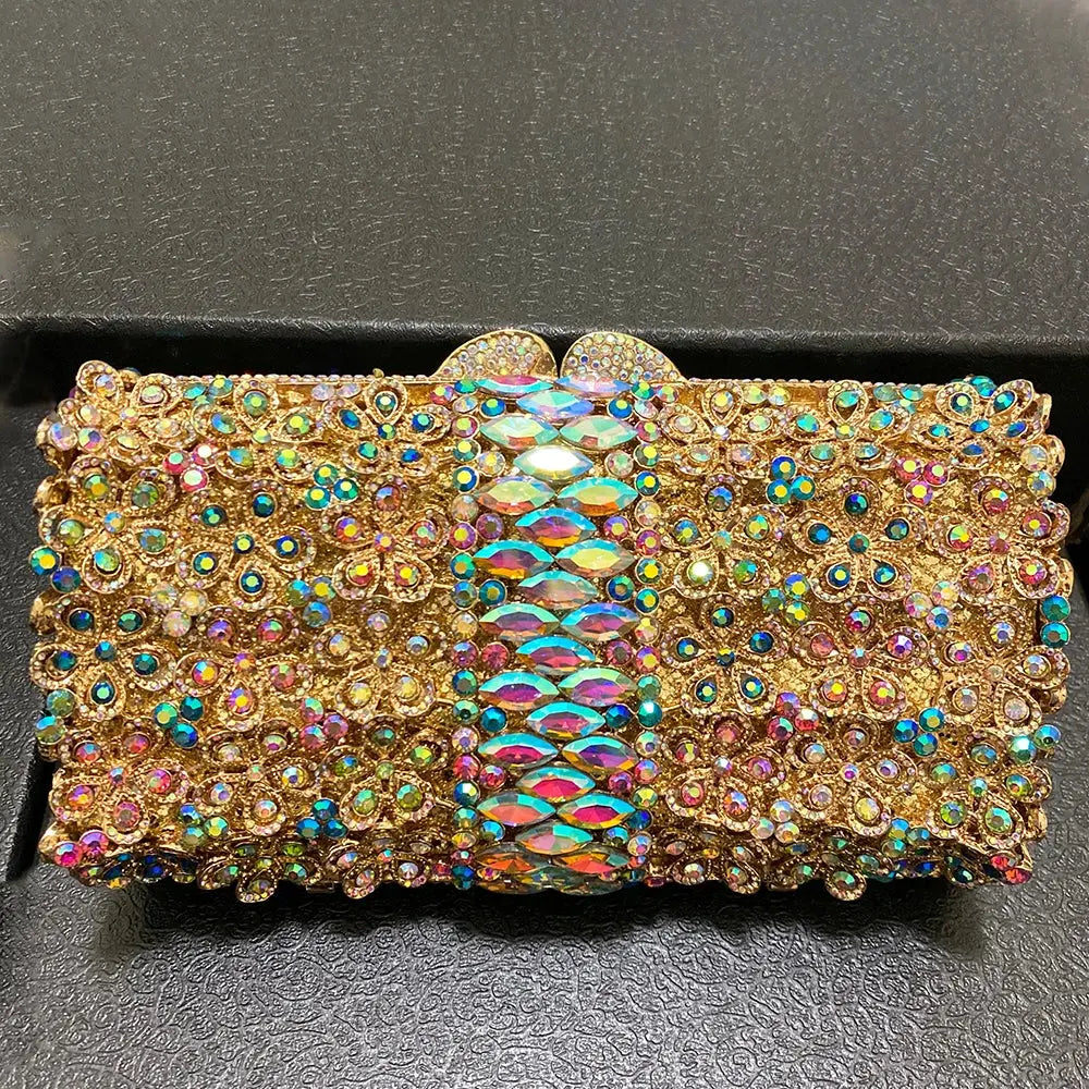 AB Rhinestone Evening Clutches Diamond  Bags For Wedding And Party Purse Best Christmas Gift Luxury Women’s Gold Flower Bags