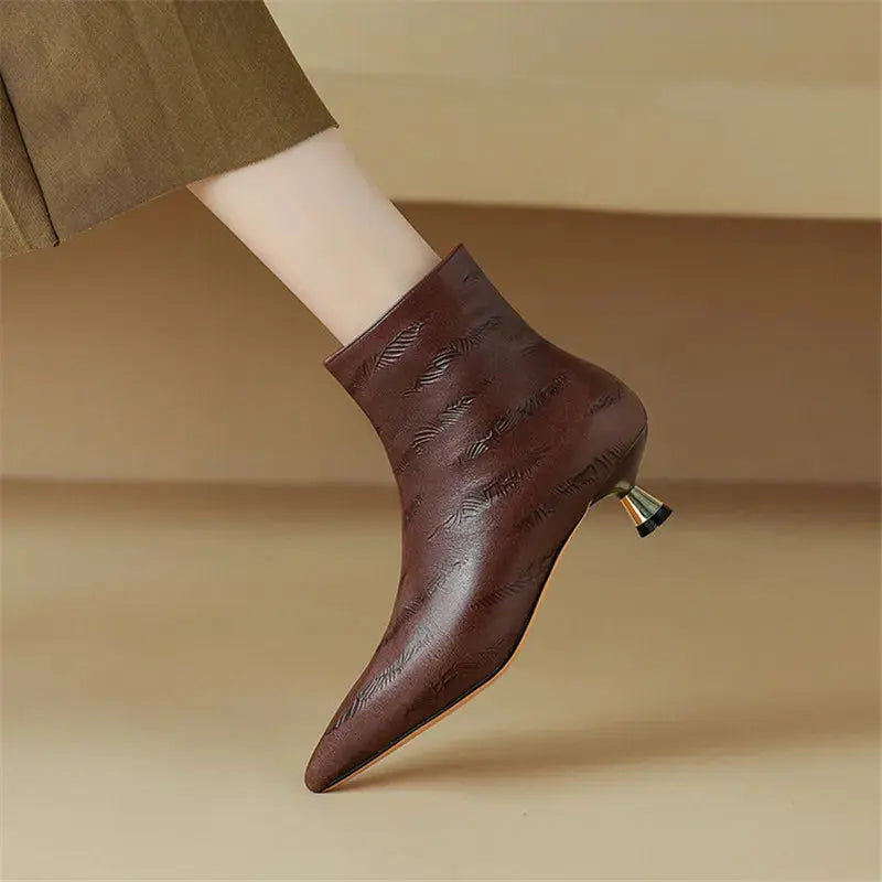 New Autumn Genuine Leather Women Boots Fashion Pointed Toe Knight Boots for Women Short Boots Women Handmade Botines Mujer