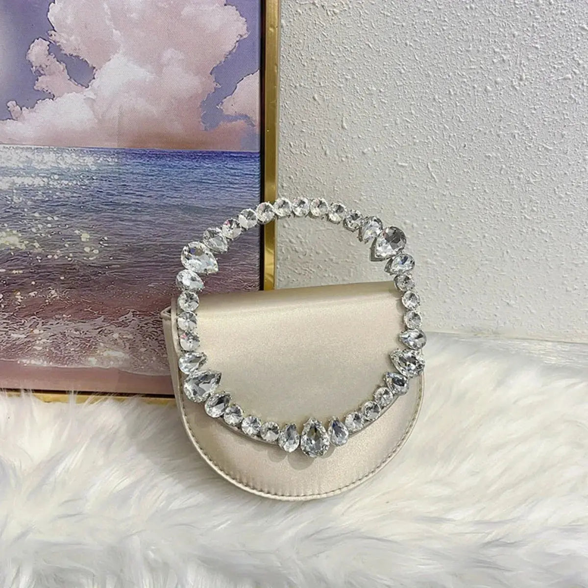 Women's Evening bags Luxury Satin black clutch bag luxury, Crystal-Embellished Chain Strap Shoulder Bag Chic Luxe Party Clutch