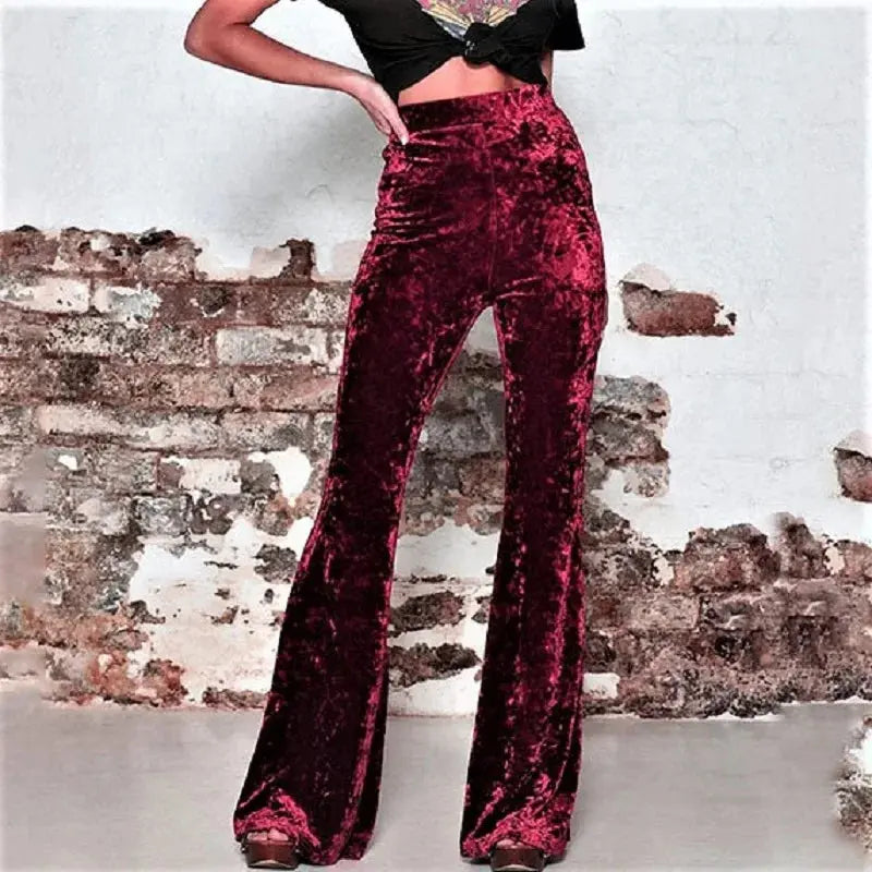 Wide Leg Pants for Women Vintage High Waist Flare Pants Gold Velvet Trousers Korean Fashion