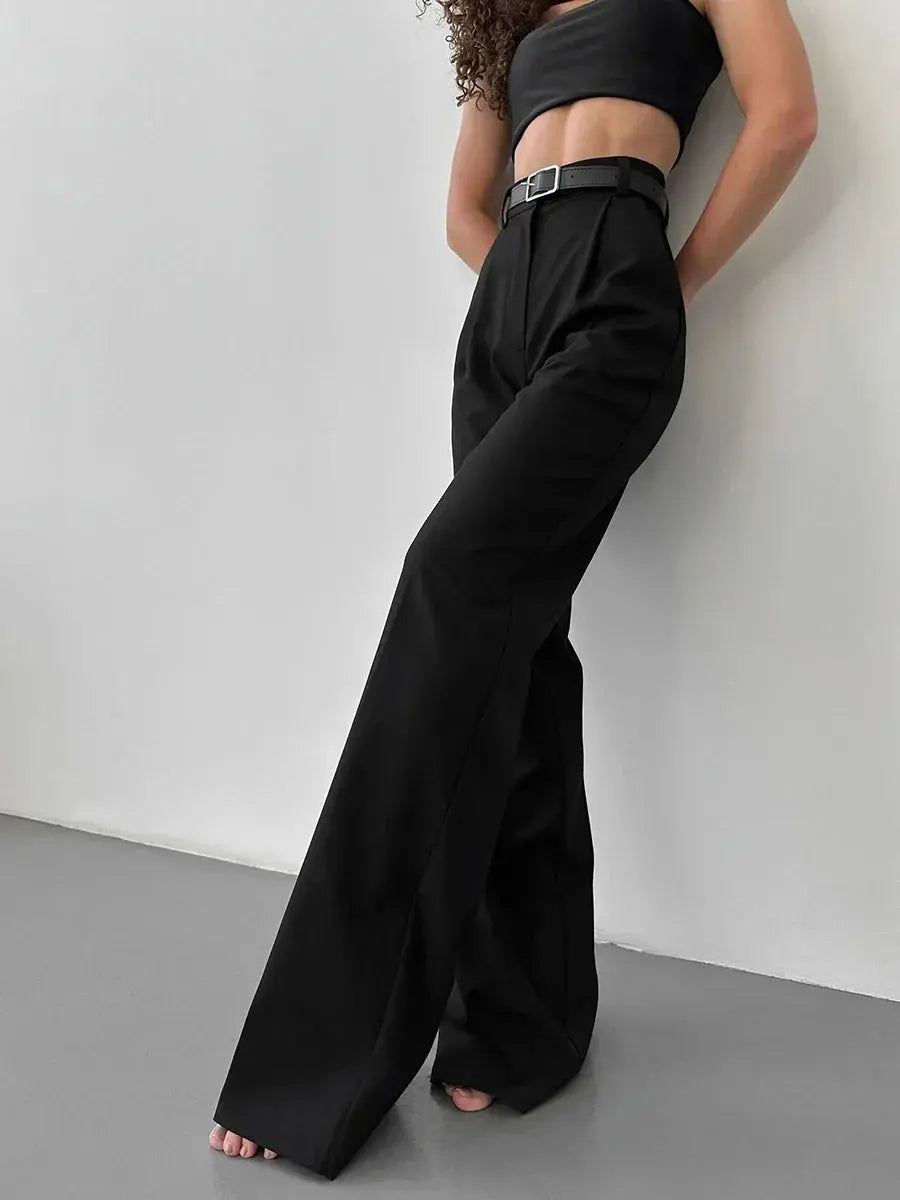 Bornladies Autumn Office Ladies Trousers Women High Waist Pants Pockets Female Summer Pleated Wide Leg  Solid OL Pants Women
