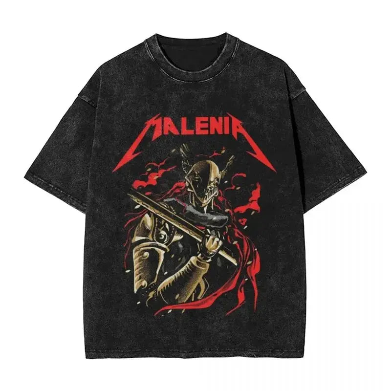 Y2K Washed Fun Malikeths Male Messmer Ringed T Eldened Cotton Crew Neck Short Sleeve T-Shirt Stereo Decoration Female Clothing Markonline