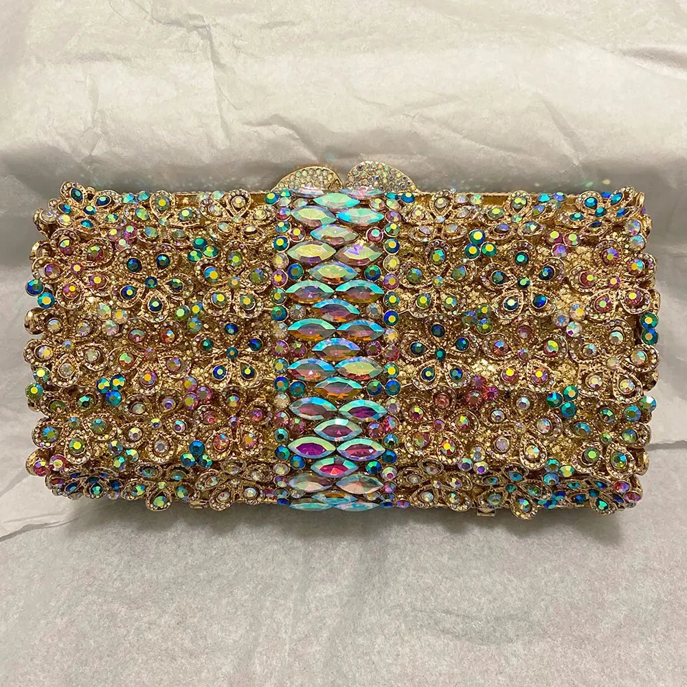 AB Rhinestone Evening Clutches Diamond  Bags For Wedding And Party Purse Best Christmas Gift Luxury Women’s Gold Flower Bags