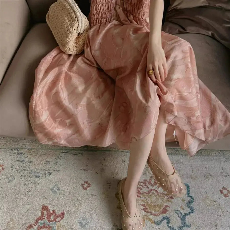 Runway Women Mesh Ballet Flats Dance Flat Shoes Crystal Studded Walking Loafers Casual Espadrilles Ladies Slip-on Lazy Shoes