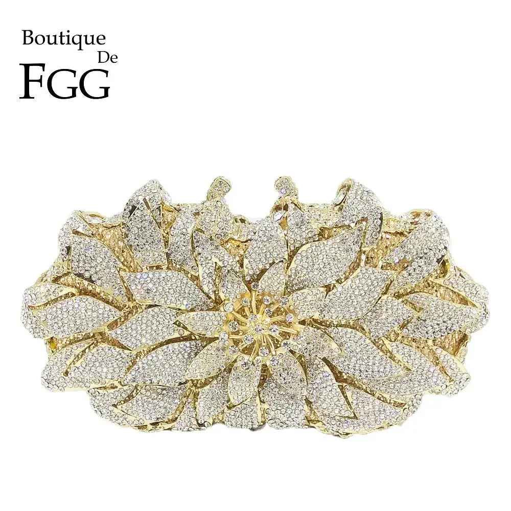 Boutique De FGG (in Stock) Women Floral Crystal Evening Bags Wedding Clutches Handbag Party Flower Bridal Rhinestone Clutch Bag