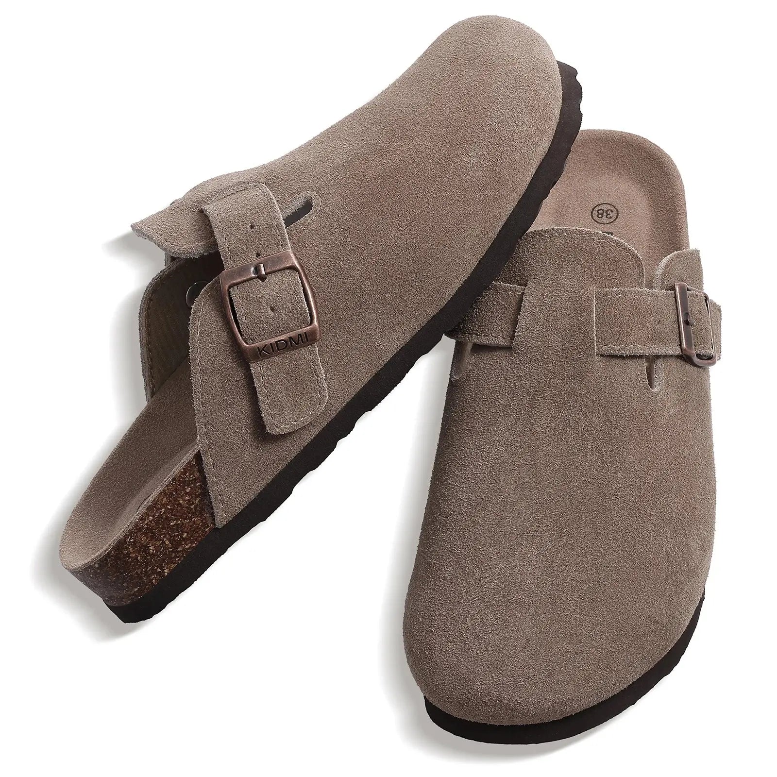Bebealy Fashion Women Clogs Slippers New Suede Clogs Slippers Cork Footbed Beach Slippers Classic Men Mules With Arch Support