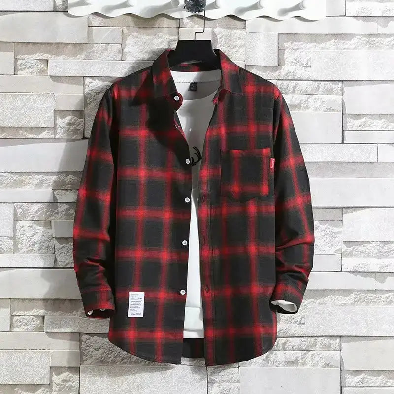 Spring New Korean Style Plaid Shirts Men's Handsome Long-sleeved Loose Casual All-matching Shirt Coats 2025 Trend Men's Clothing Markonline