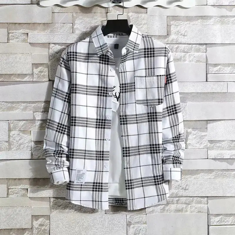 Spring New Korean Style Plaid Shirts Men's Handsome Long-sleeved Loose Casual All-matching Shirt Coats 2025 Trend Men's Clothing Markonline