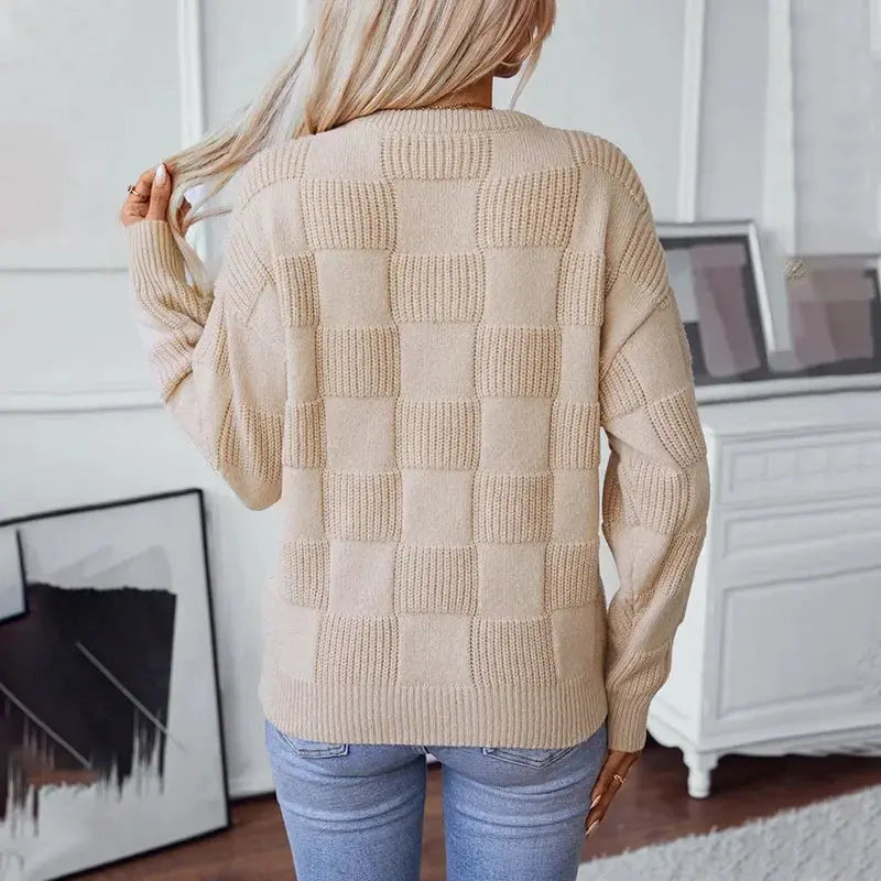 Elegant Plaid Knit Sweater for Women