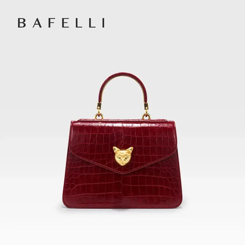 2025 BAFELLI CAT WOMEN'S NEW CROCODILE PATTERN LEATHER FASHION HANDBAG STYLISH BUSINESS FEMALE LEATHER LUXURY BRAND OL PURSE