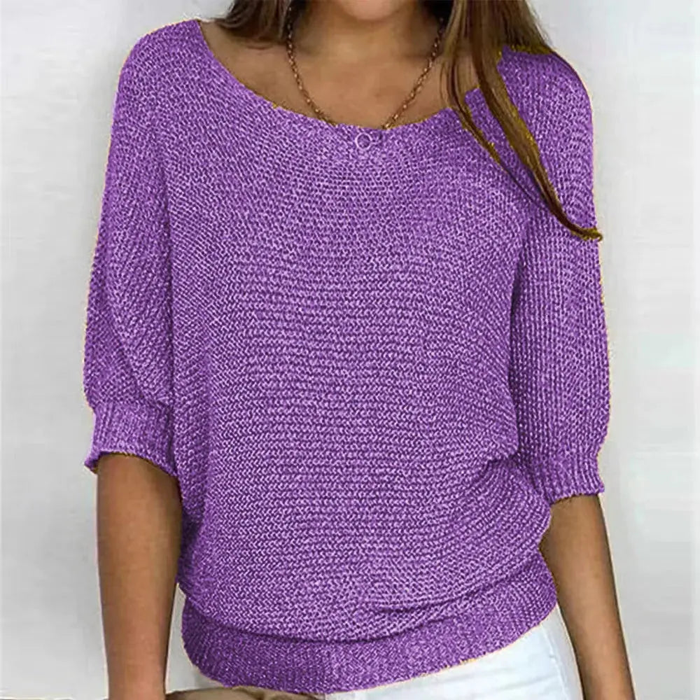 Women's Casual 3/4 Sleeve Knit Pullover Sweater